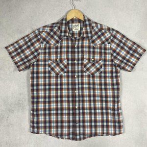 Ariat Mens Large Pearl Snap Plaid Short Sleeve Shirt Western Retro Fit